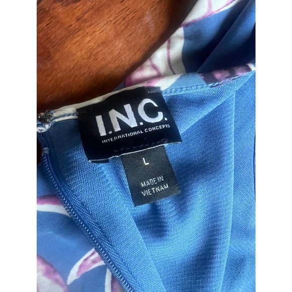 INC Womens L Twist-Front Keyhole Tank Top Blouse Floral‎ Coastal Vacation Career - Picture 4 of 6